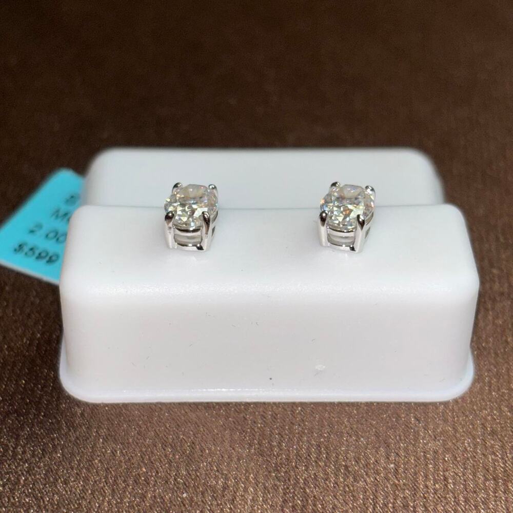 Sterling silver moissanite stud earrings with 2.00 CTW VVSD color